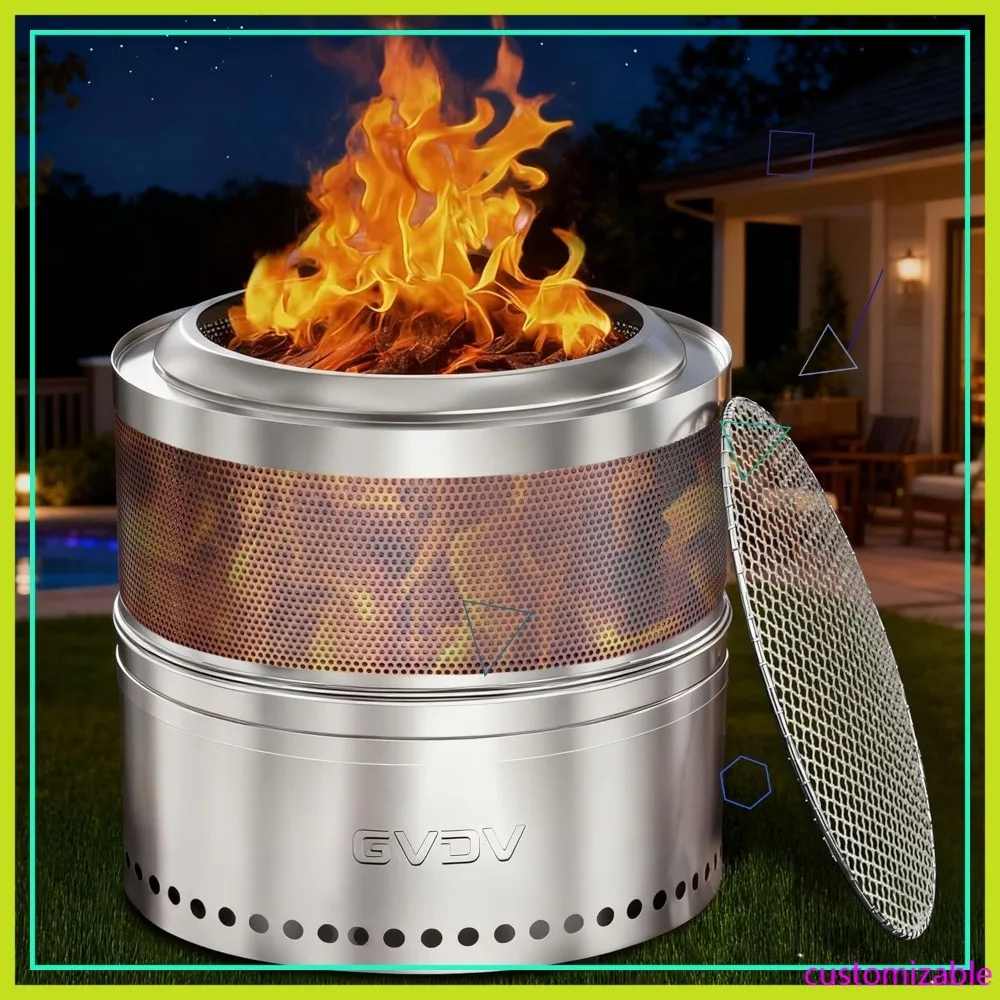 

20-дюймовый бездымный очаг с грилем, портативная уличная дровяная печь для кемпинга и дачи