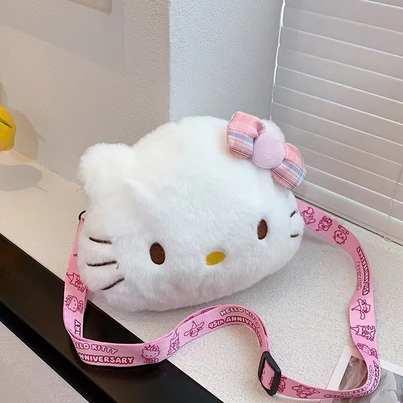 Hello Kitty Bow Crossbody Bag Kawaii Plush Shoulder Purse Cute Fashion Gift for Women Girls Kids White KT Cat Bag