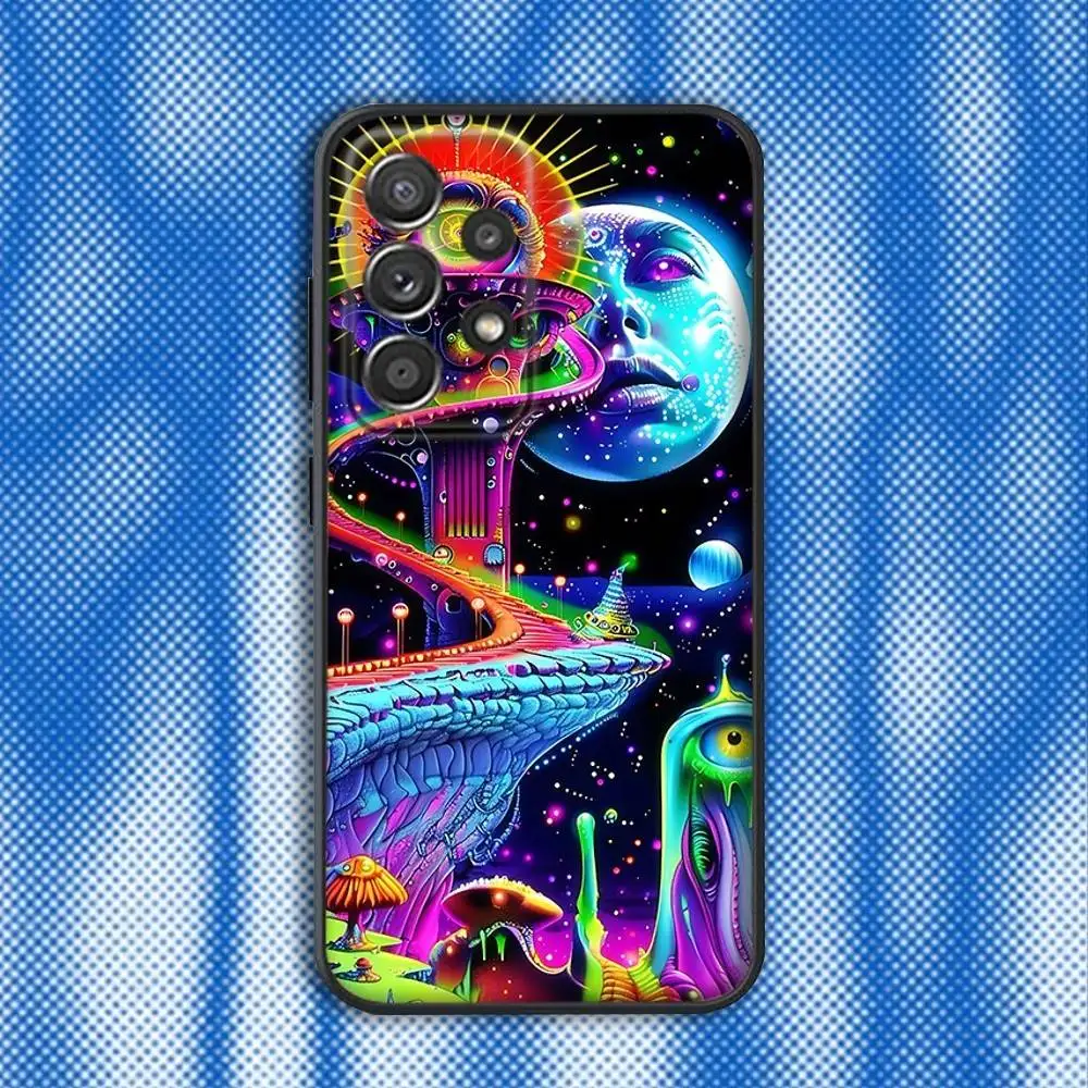 삼성 S25,S24,S21,S22,S23,S30,Ultra,S20,Plus,Fe,Lite,Note,10,9,5G 블랙 커버용 다채로운 사이키델릭 트리피 아트 전화 케이스