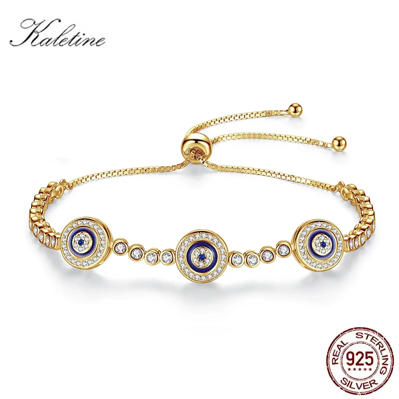 KALETINE 925 Sterling Silver Bracelets for Women Good Luck Charms Hamsa Tennis Bracelet Blue Stone Mens Turkish Jewelry