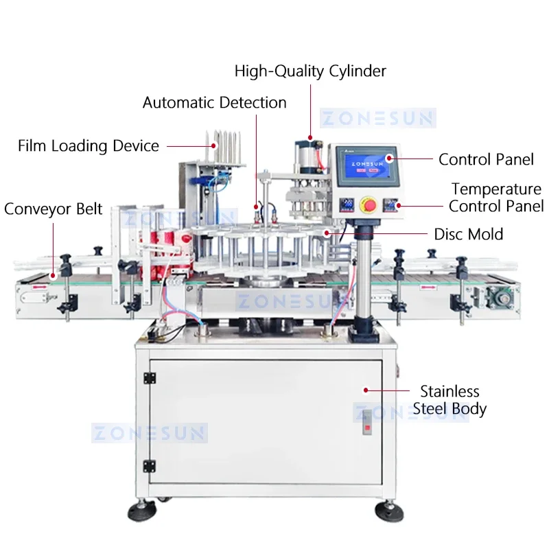 Zonesun Potato Chips Can Sealing Machine Automatic Aluminum Foil Heat Sealer Stackable Chips Canister Sealing Machine ZS-YFM1