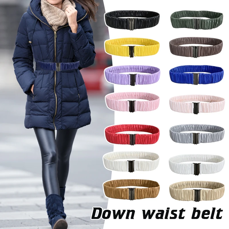 64CM Women's Down Jacket Waist Belt Chain Simple Fashion Lady Winter Coat Versatile Pleated Elastic Waistband Buckle