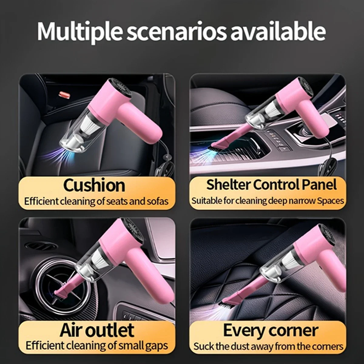 Pink Car Vacuum Cleaner 3100Pa Super Suction Super High Power Wet And Dry Cleaning Cat Hair Pet Hair Portable Mini-handheld