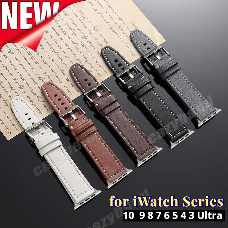 Lederarmband für Apple Watch 46mm 44mm 45mm 40mm 42mm 41mm 38mm 49mm Armband für iWatch Series 10 Ultra 2 9 8 SE 7 6 5 4 Bänder