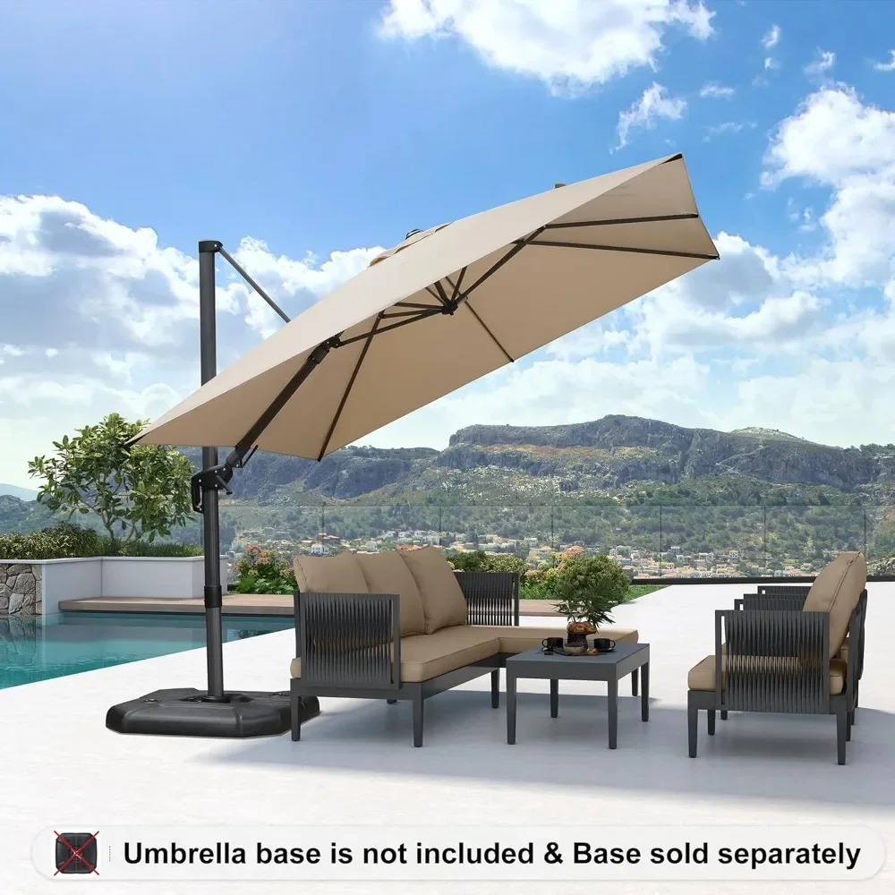 9.8' X 9.8' Left-right Tilting Patio Umbrella Outdoor Cantilever Swivel Square Umbrella with Tilt Aluminum Offset Umbrella