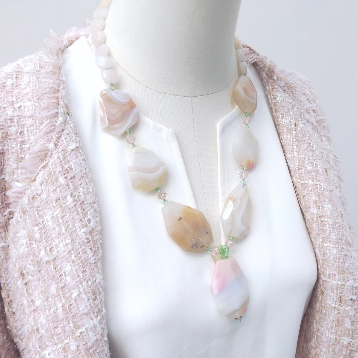 Lii Ji Natural Stone Pink Agate Crystal Pendant Necklace 62cm Women Jewelry Stock Sale