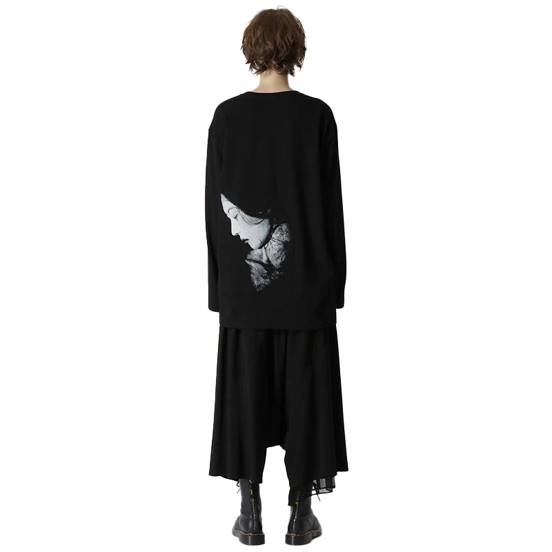 Yamamoto-Style High Quality Figure Print Limited Series Behind The Face Print Long Sleeve T-Shirt Men And Women With The Same