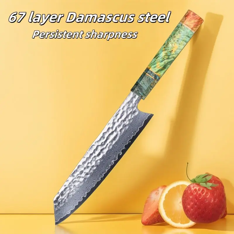 

8 Inch Damascus Steel Chef Knife 67 Layers VG10 Kitchen Knives Vegetable Meat Cooking Tools Stabilized Colored Wood Handle