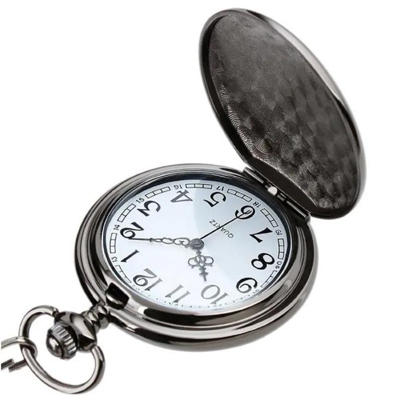 Orologio da tasca al quarzo con cassa in oro nero liscio di lusso retrò per uomo collana con ciondolo a catena con numeri romani orologio da uomo regali presenti