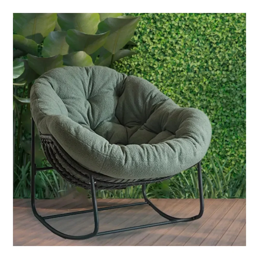 

Rocking Chair With Padded Cushion Indoor Outdoor Comfy Papasan Rocker Chair With Upgraded Steel Frame Oversized Rattan EggShaped
