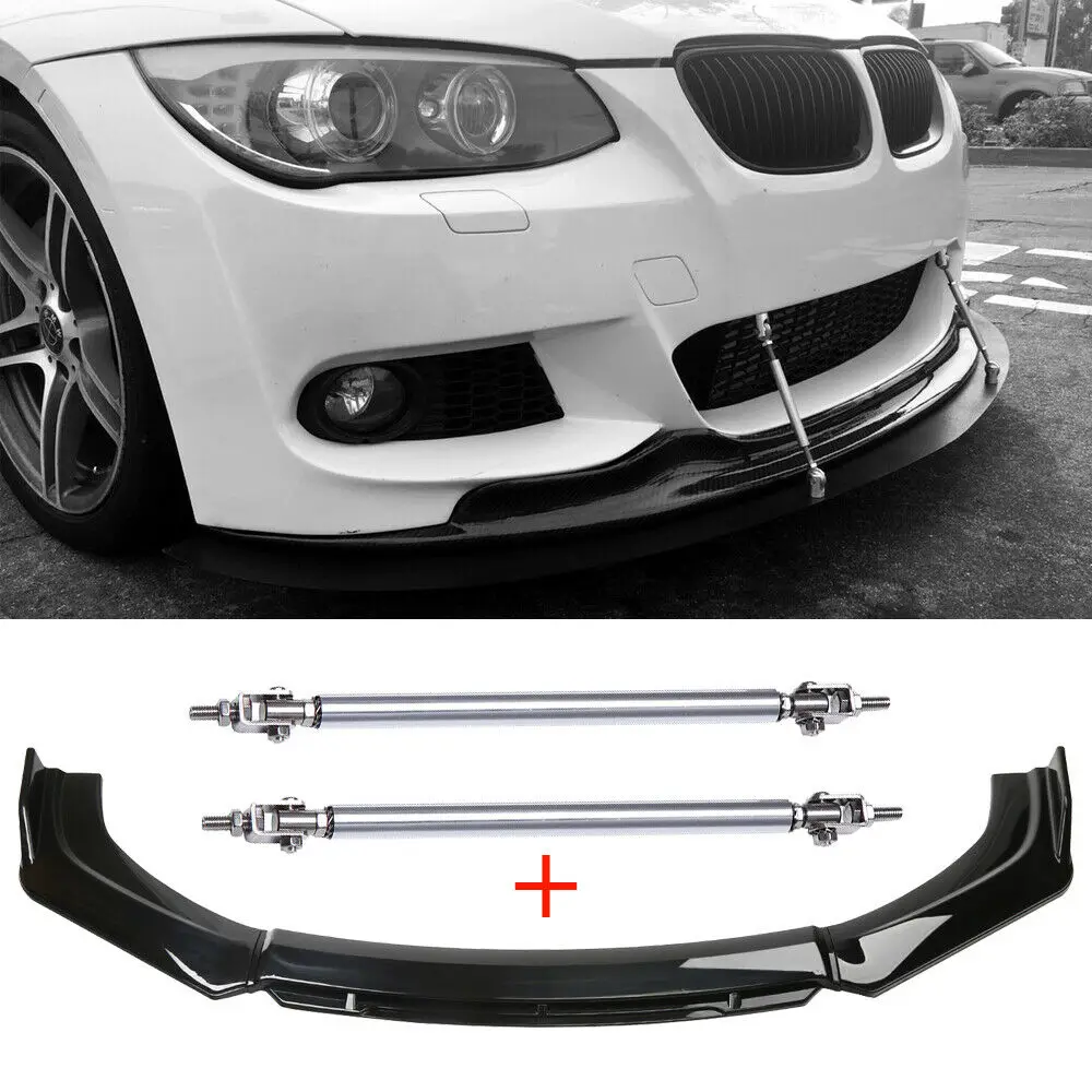 4PCS Universal Front Bumper Lip Spoiler Splitter Body Kit Guard + 15cm Strut Rods For 3 Series E90 E46 2000-2022 Car Accessories