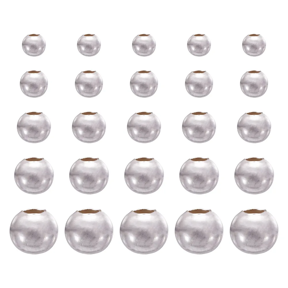 Round 925 Sterling Silver Beads 2-4mm Silver Color Loose Spacer Bead for Rings Bracelet Necklace DIY Jewelry Making Findings