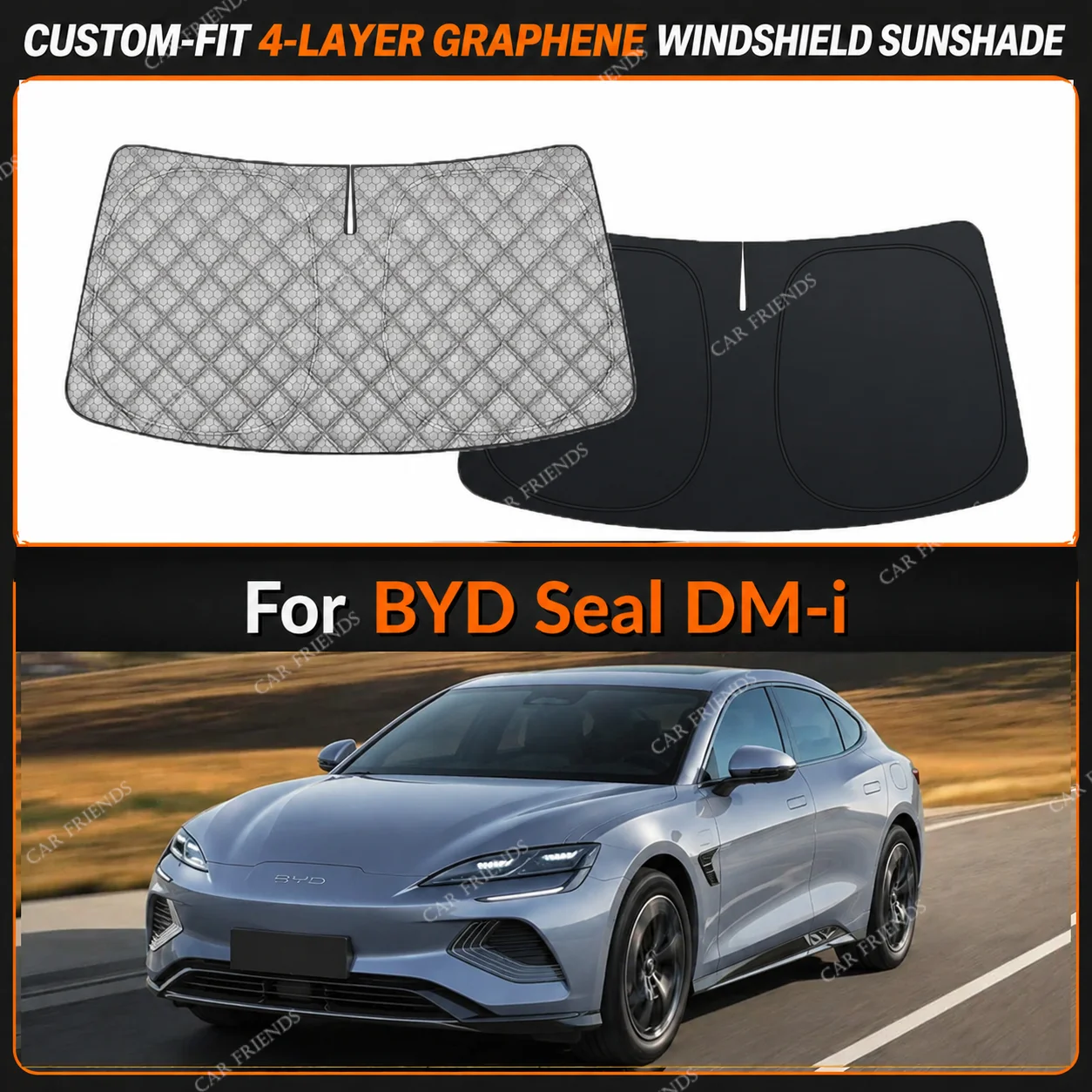 For BYD Seal DM-i Custom-Fit 4-Layer Graphene Windshield Sunshade Reflective Gray-Silver Surface Helps Reduce Direct Sunlight