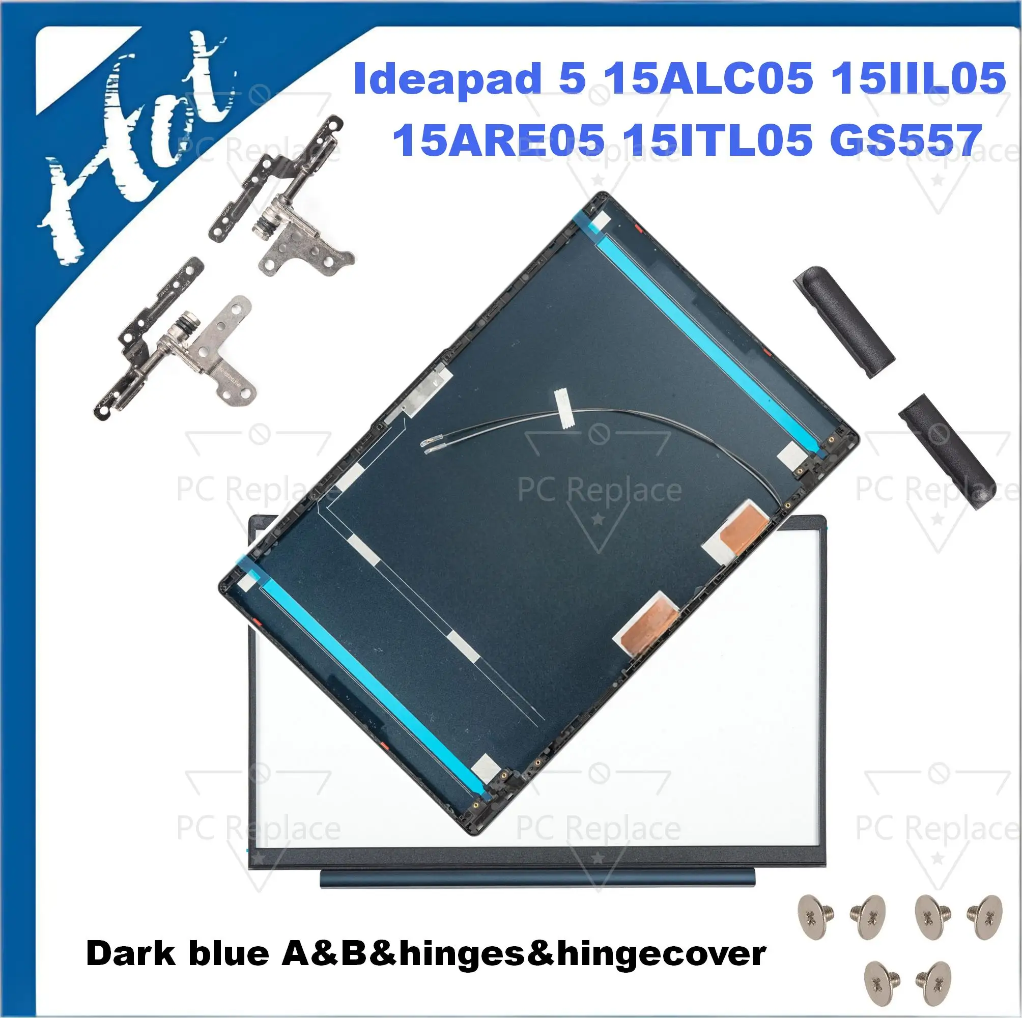 

PC Replace Parts For Ideapad 5 15ITL05 15ALC05 15IIL05 15ARE05 GS557 Dark Blue Back cover Front Frame Bezel hinges 15.6inch