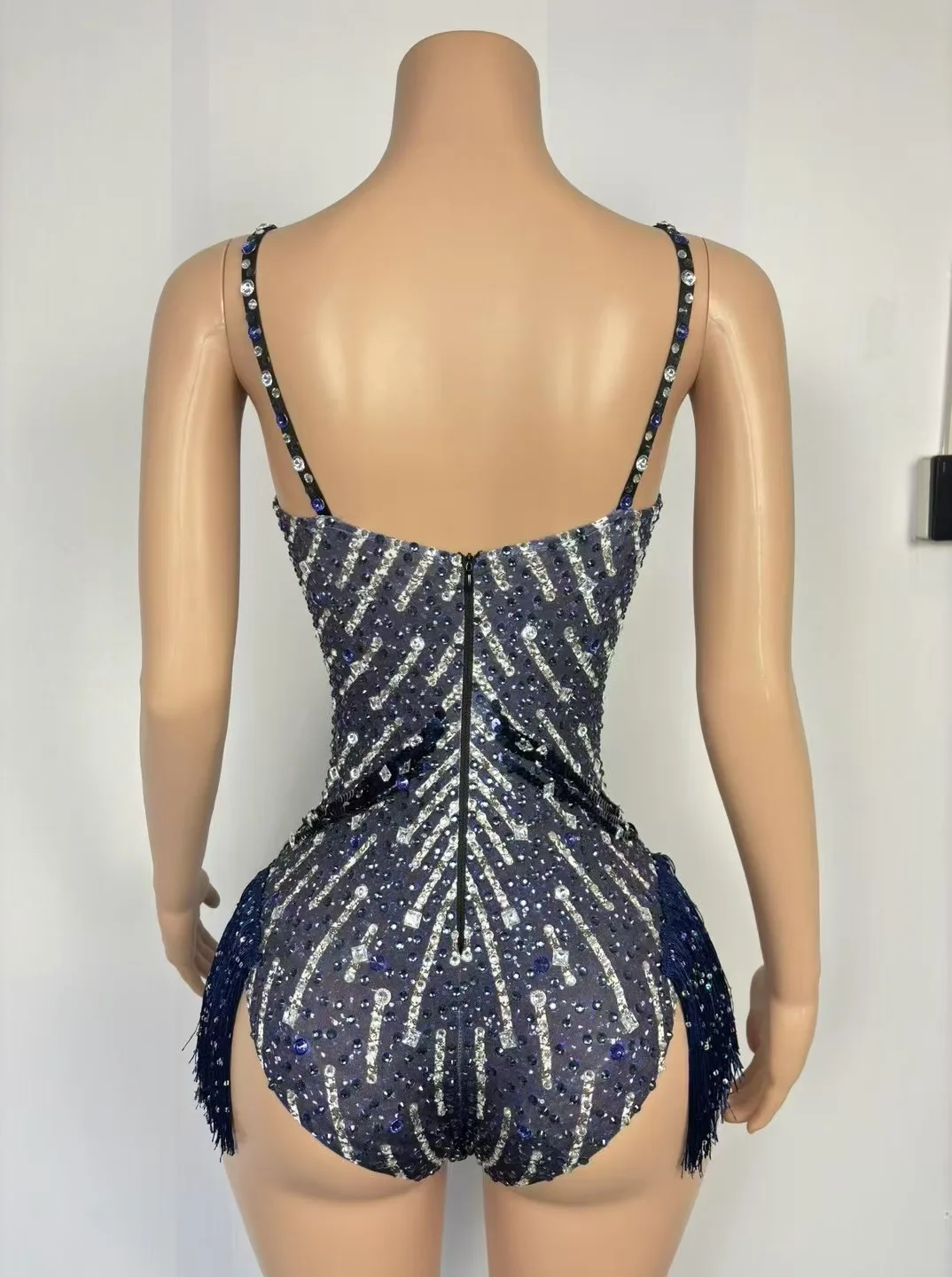 Sparkly Rhinestones Tassel Sexy Bodysuit Women Birthday Party Bar Dj Singer Dancer Costume Stage Performance Photoshoot Leotard