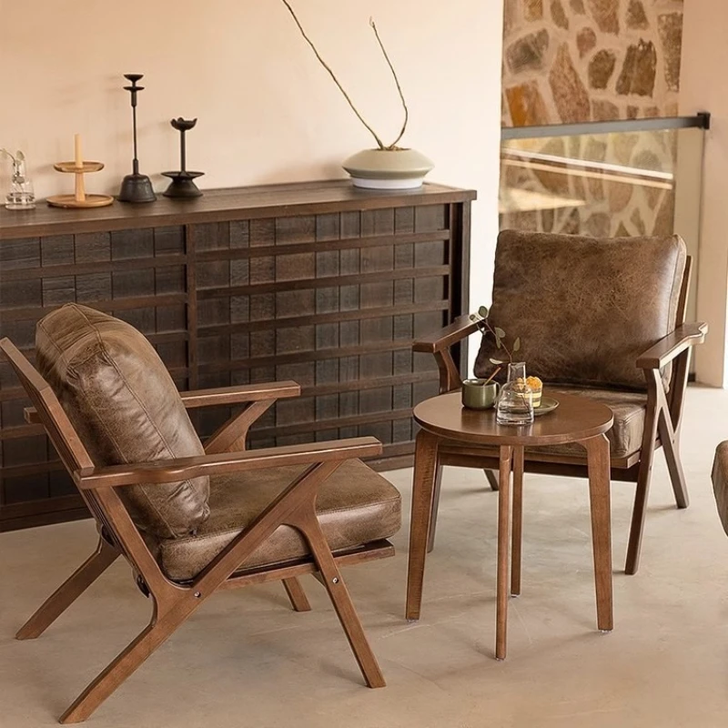 

Solid wood single sofa chair restaurant cafe Solid wood table and chair combination household living room leisure chair