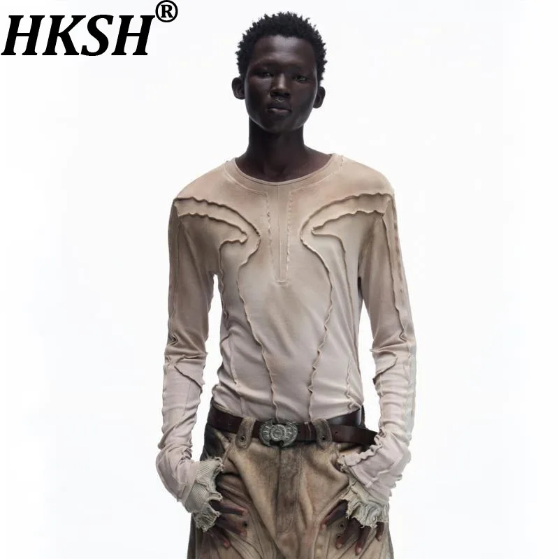 HKSH Spring Autumn Men Tide Punk Vintage Long Sleeve T-shirt Fashion Spliced Patchwork Chic Ins Techwear Streetwear Tees HK16718