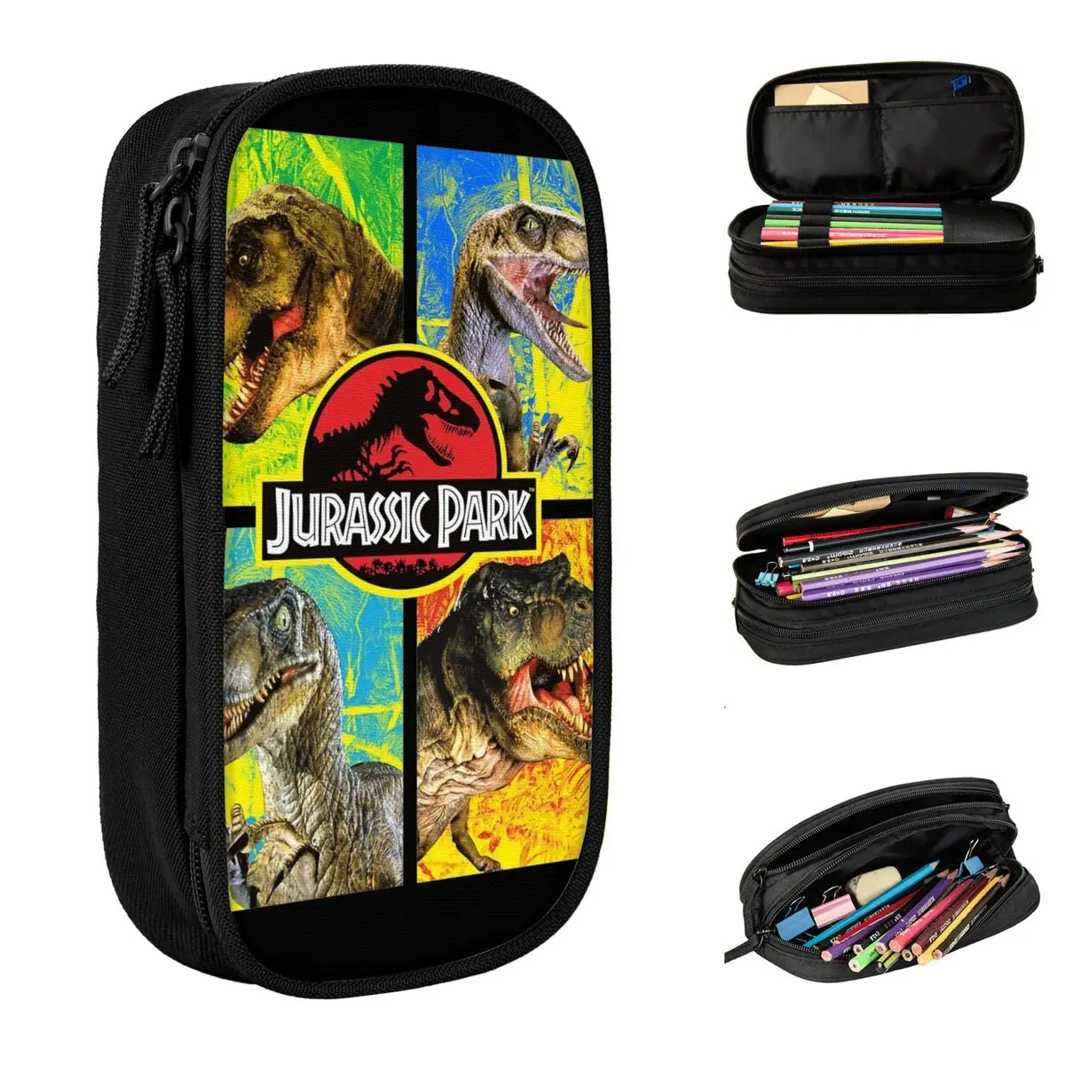 Fashion Jurassic Dinosaurs Panel Portrait Pencil Cases Pencilcases Pen for Student Big Capacity Bags Students Zipper Stationery