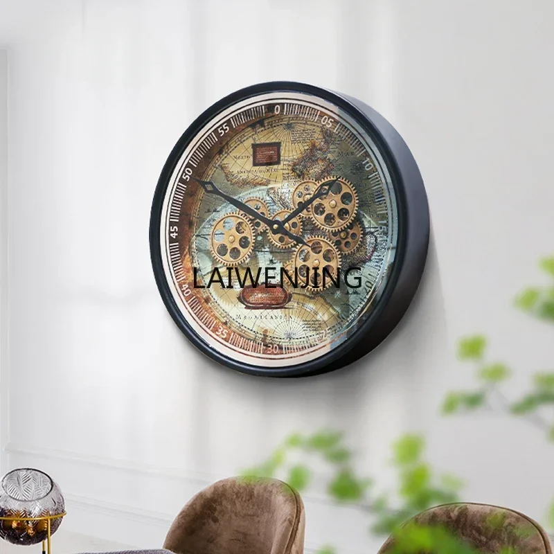 

MJY high-end mid-ancient style living room decoration round gear art wall clock new model