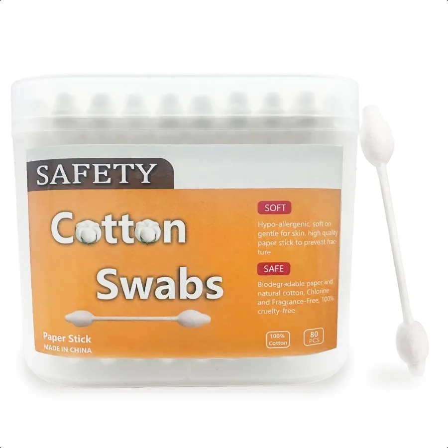 2 Packs 160pcs Safety Cotton Swabs with Large Tip Baby Cotton Buds