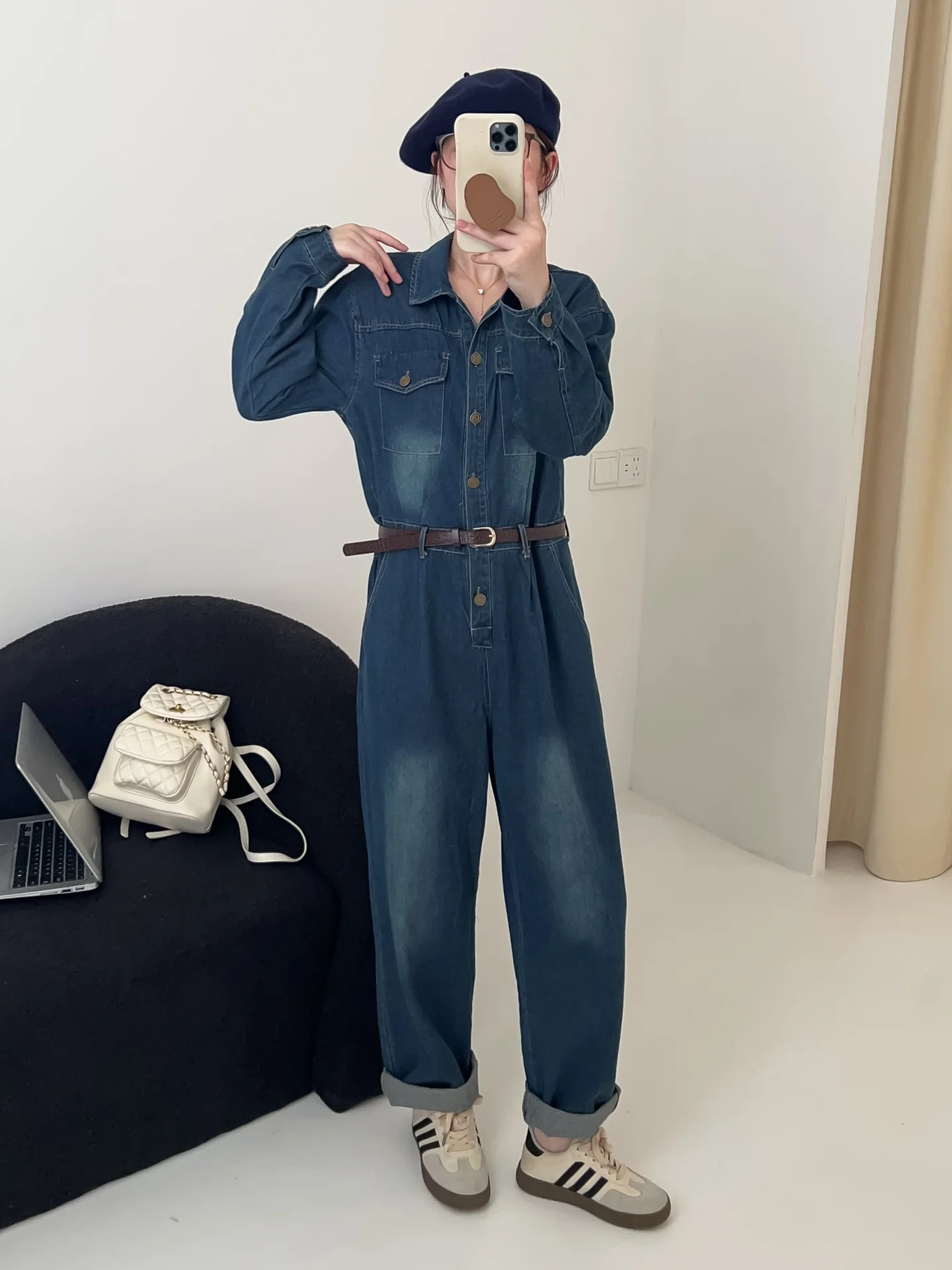 Overol de Mezclilla para Mujer, Primavera-Otoño 2025, Ajustado a la Cintura, Informal, de una Pieza, Ropa de Trabajo, Pantalones Largos, Cintura Alta, Mezcla de Algodón