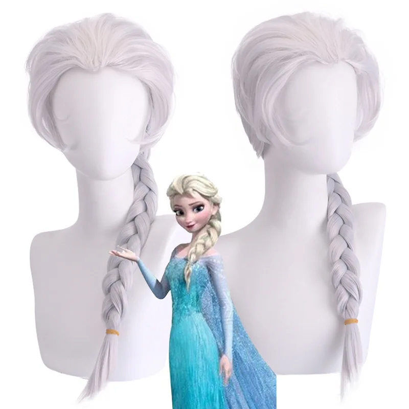 Long Braided Synthetic Wig Golden Blonde Elsa-Inspired with Fluffy Milk White Volume, Princess Cosplay Costume Party Hair For