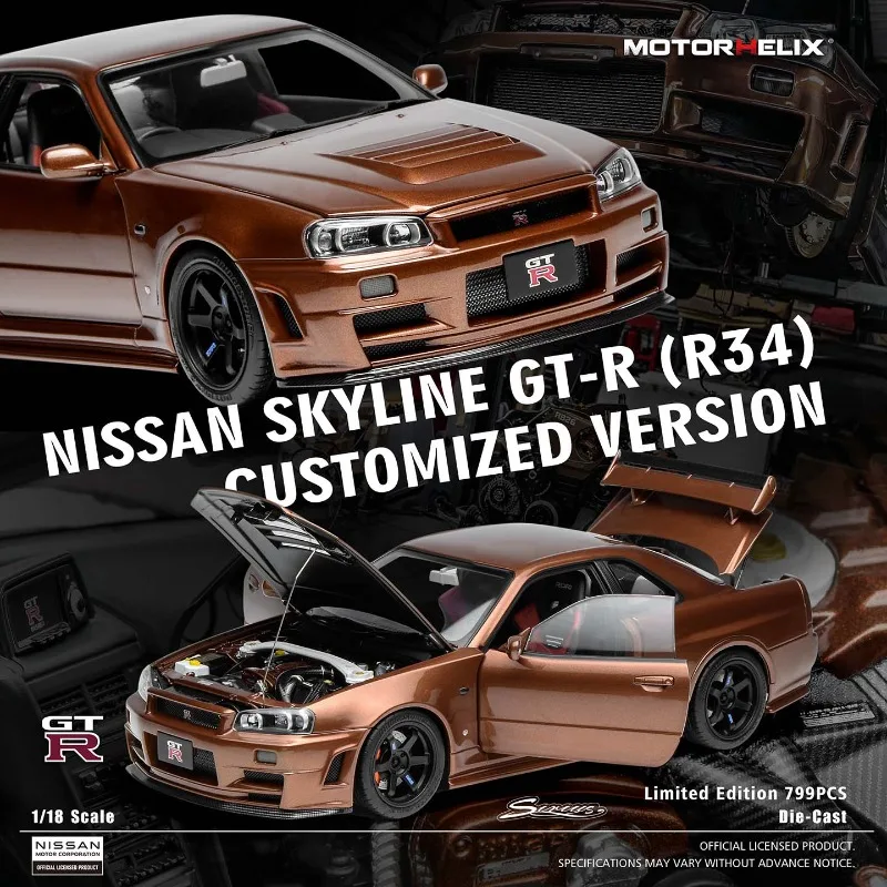 

MH 1:18 Nissan Skyline GTR R34, литая под давлением модель автомобиля из сплава, игрушка для мальчиков, коллекционное украшение для взрослых.
