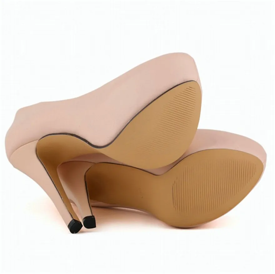 New Fashion Platform Soft Leather Women Pumps Shallow Super High Heels 14cm Round Toe Female Black Red Wedding Shoes Party