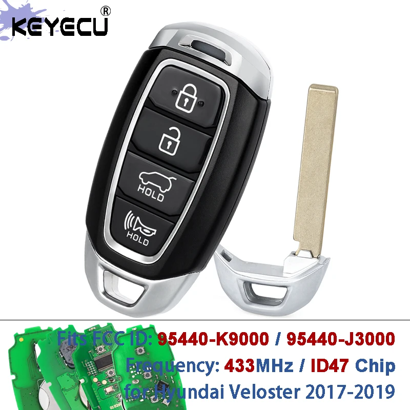 KEYECU 95440-K9000 95440-J3000 FCC ID: SY5IGFGE04 433MHz ID47 Chip Keyless Smart Remote Key Fob for Hyundai Veloster 2017-2019