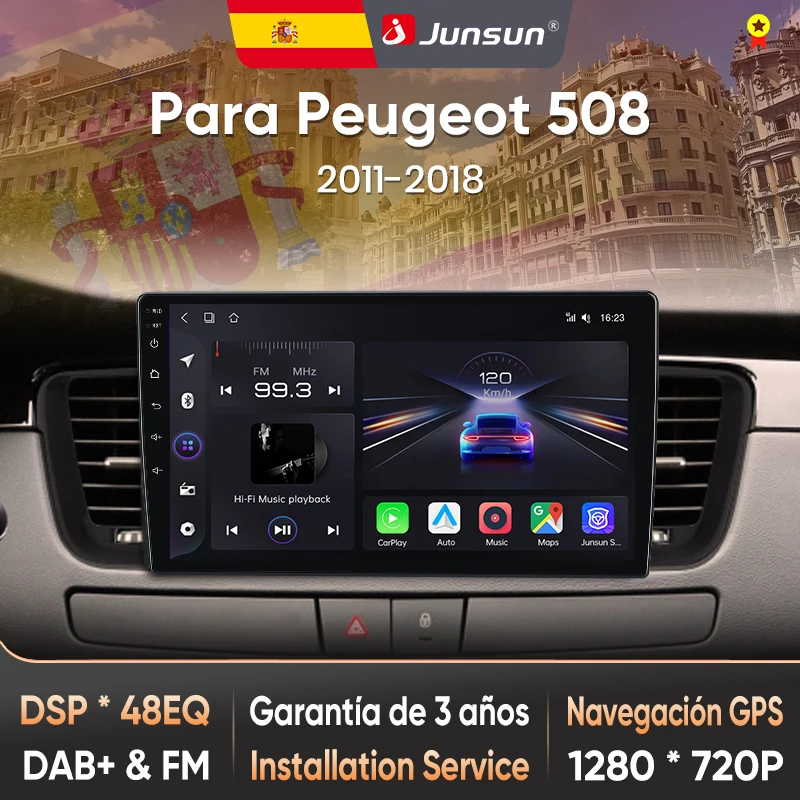 Junsun Radio mit KI-Sprachsteuerung für Peugeot 508 508SW 2011-2018, kabelloses CarPlay, Android Auto, 2DIN Autoradio mit Bluetooth, DAB+, GPS, RDS