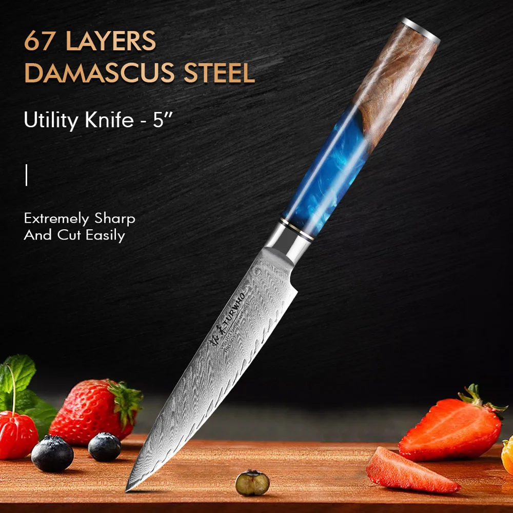 TURWHO 5 Inch Utility Knife Chef's Knives Japan 67 Layer Damascus VG10 Steel Professional Vegetable Meat Fruit Kitchen Knife