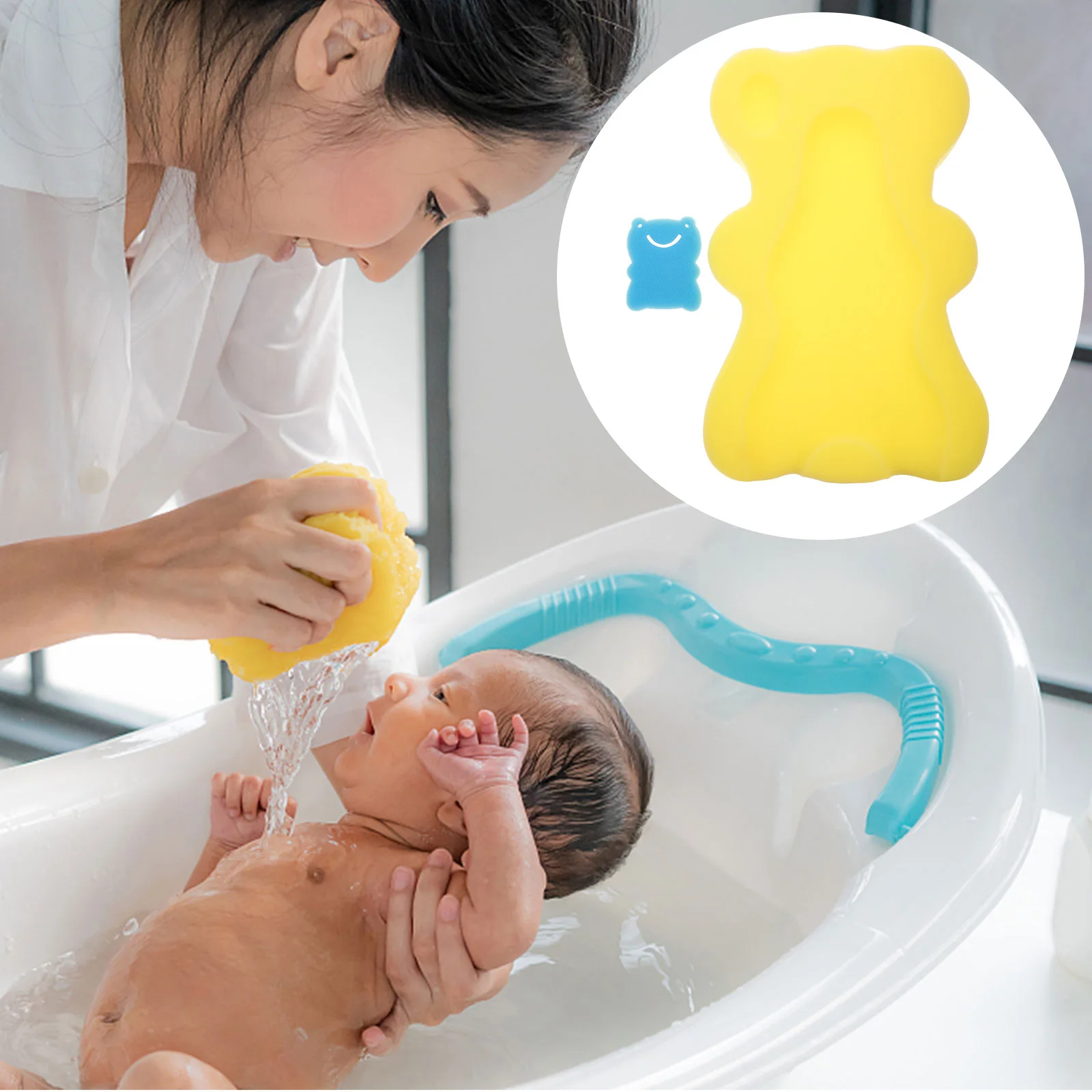 

1pc Baby Bath Mat Thickened Sponge Newborn Bathtub Cushion Skid Proof Infant Bath Support Comfortable Skin-Friendly Odorless