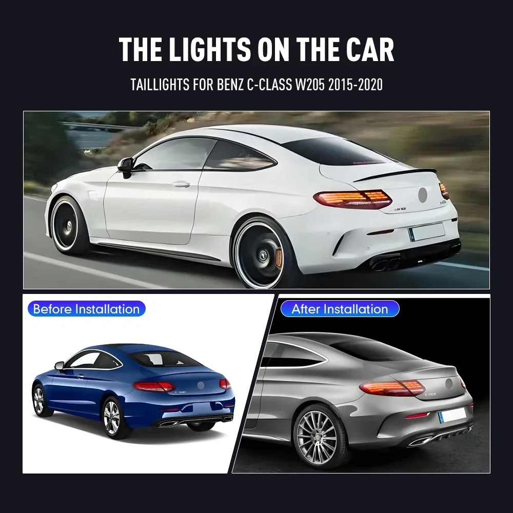زوج من أضواء خلفية LED لبنز C-class W205 2015-2020 عكس الفرامل تحول إشارة سيارة الخلفية الذيل ضوء الجمعية التوصيل والتشغيل