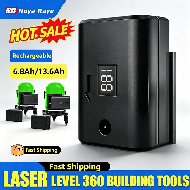 6.8Ah/13.6Ah Chargeable high power battery Laser level 360 building tools for levelling 3D 12 line powerful green laser level