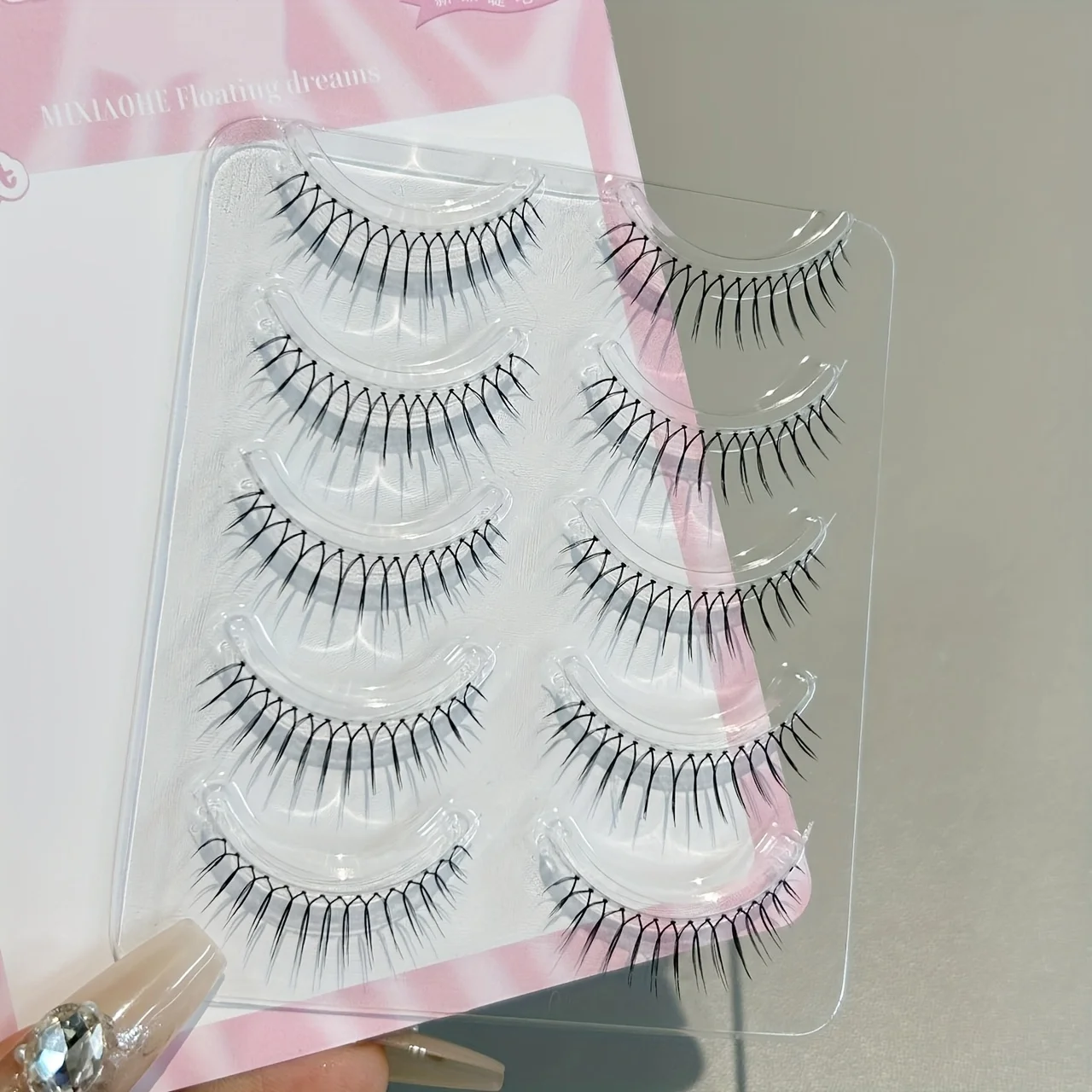 Mixiaohe Ciglia finte con stelo trasparente in pezzo intero 5 paia Stile coreano C Curl Naturale Realistico Fotogenico Principiante Decorazione quotidiana degli occhi