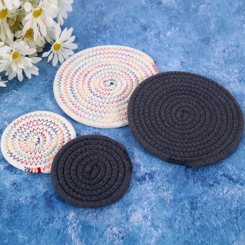 

5pcs Cotton Rope Weaving Cup Pot Mat Insulated Kitchen Table Coaster Dish Bowl Hot Pad Double Sided Heat Resistant Dining