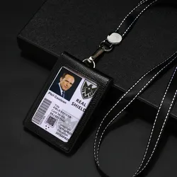 NEW Genuine leather Badge Holder Business Work Card Neck Strap Lanyard ID Chest Card Name tag Case Office Supplies