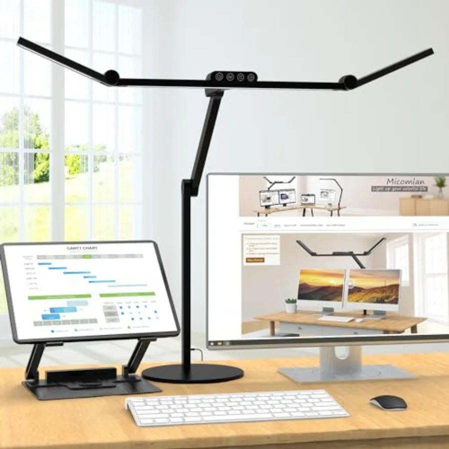 Architect Desk Lamp with Atmosphere Lighting, Adjustable Led Desk Light for Home Office with Base, 24W Bright Auto Dimming Tabl