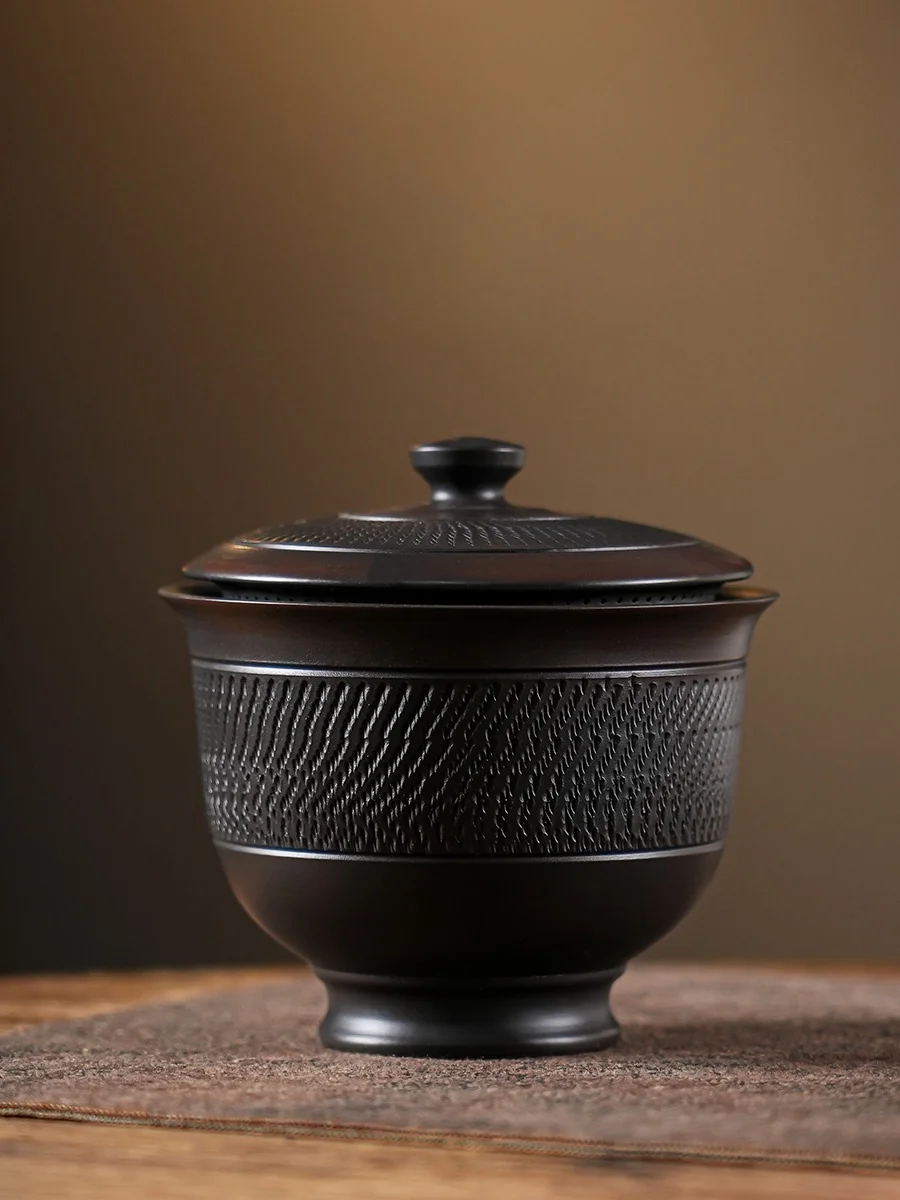 Jianshui Purple Pottery Gaiwan Ceramic Handmade Household Kung Fu Tea Set Tea Bowl Tea Cup Tea Maker Tea Ceremony
