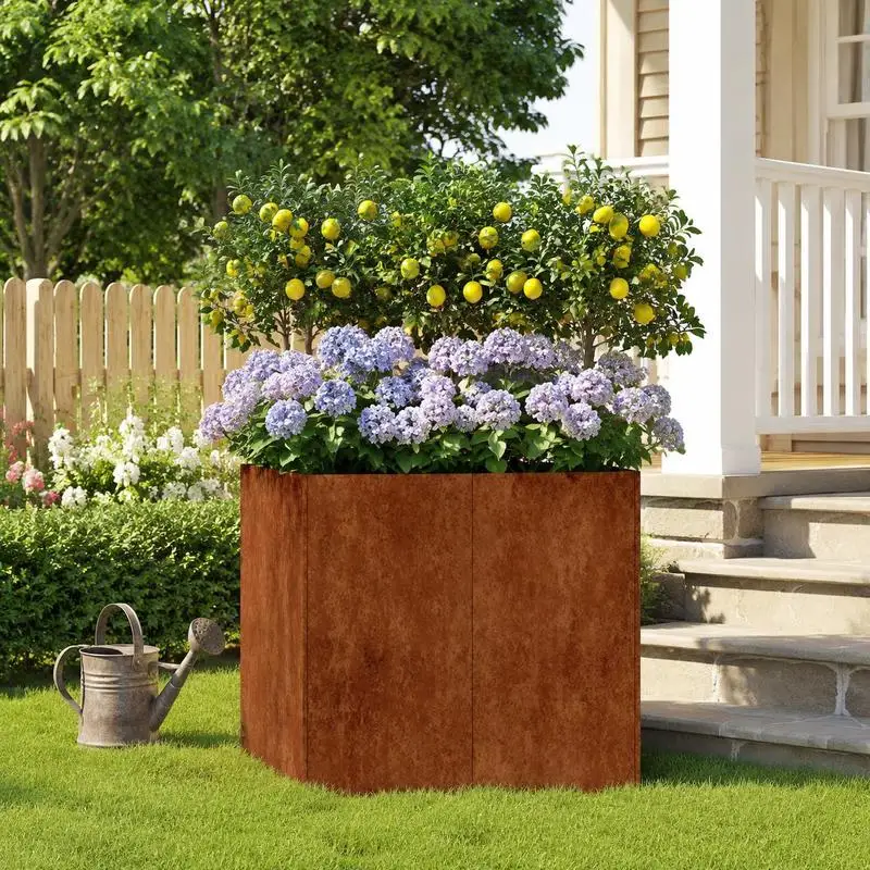 Jardinière surélevée en acier Corten 80 x 40 x 80 cm, design à base ouverte avec bon drainage, structure renforcée stable, décoration extérieure moderne, idéale pour la culture de plantes, fleurs et légumes