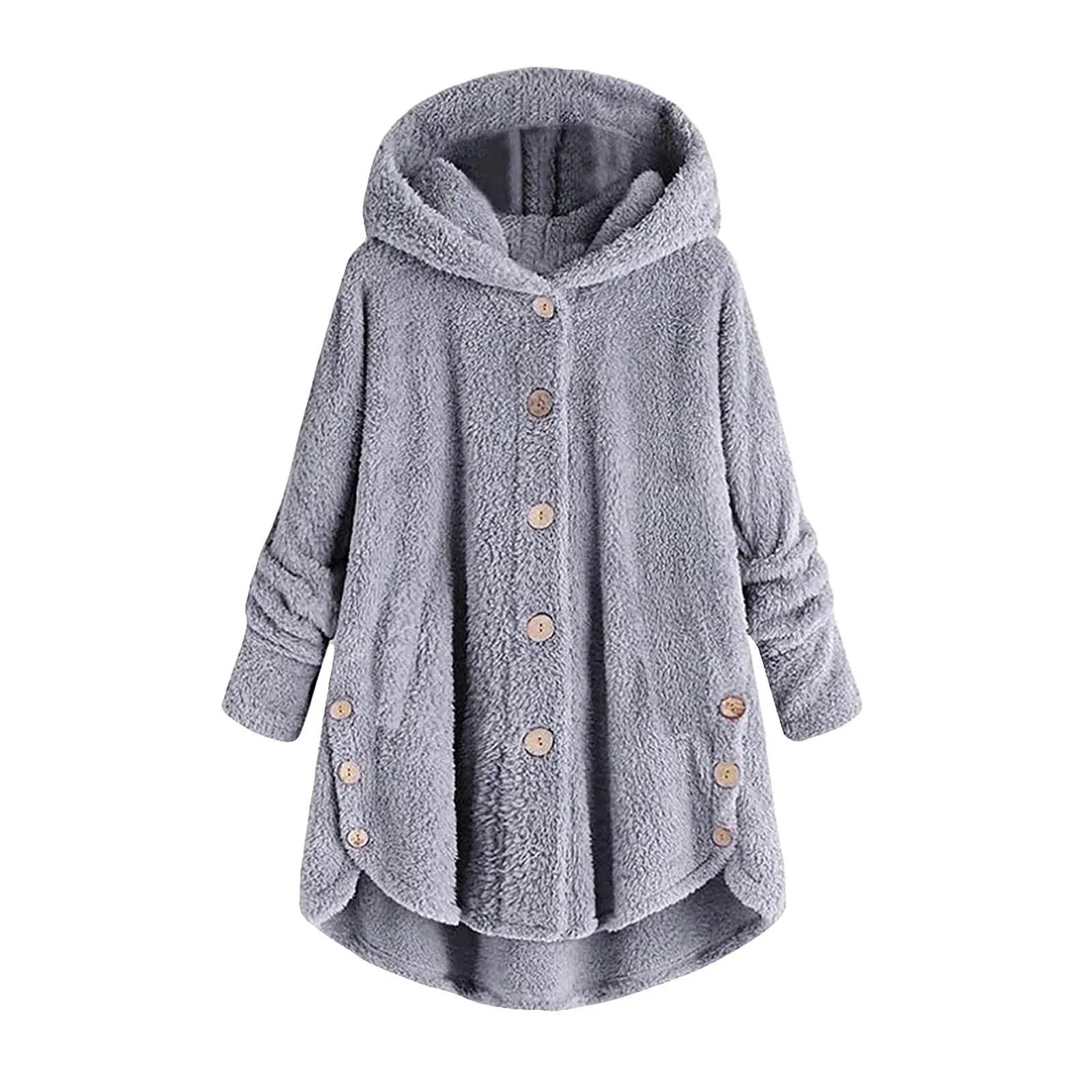 Women Button Hooded Jacket Tops Casual Loose Sweatshirt Cardigan Coat Winter Hoodies Jacket Outerwear Femme Hiver Chaqueta