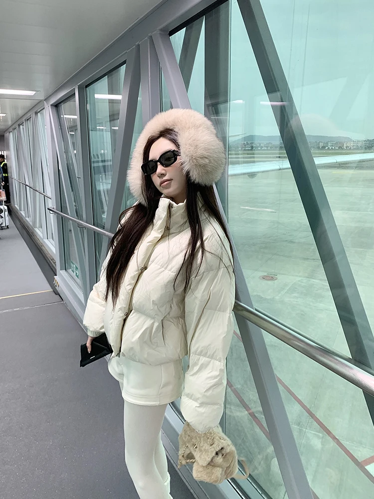 

Женская зимняя куртка с 90% белым утиным пухом, длинными рукавами и воротником-стойкой, без бренда, без зарегистрированной торговой марки