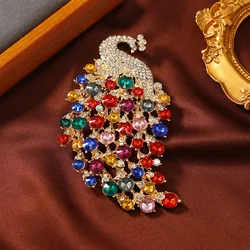 Exquisite Crystal Peacock Big Size Brooch Luxury Nobal Jewelry Unisex Rhinestone Coat Accessories Phoenix Pin Animal Corsage