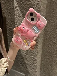 3D Pink Piggy Suitable For iPhone 15 Pro Max Phone Case 14 13 Soft Silicone 12 11 Protective Case