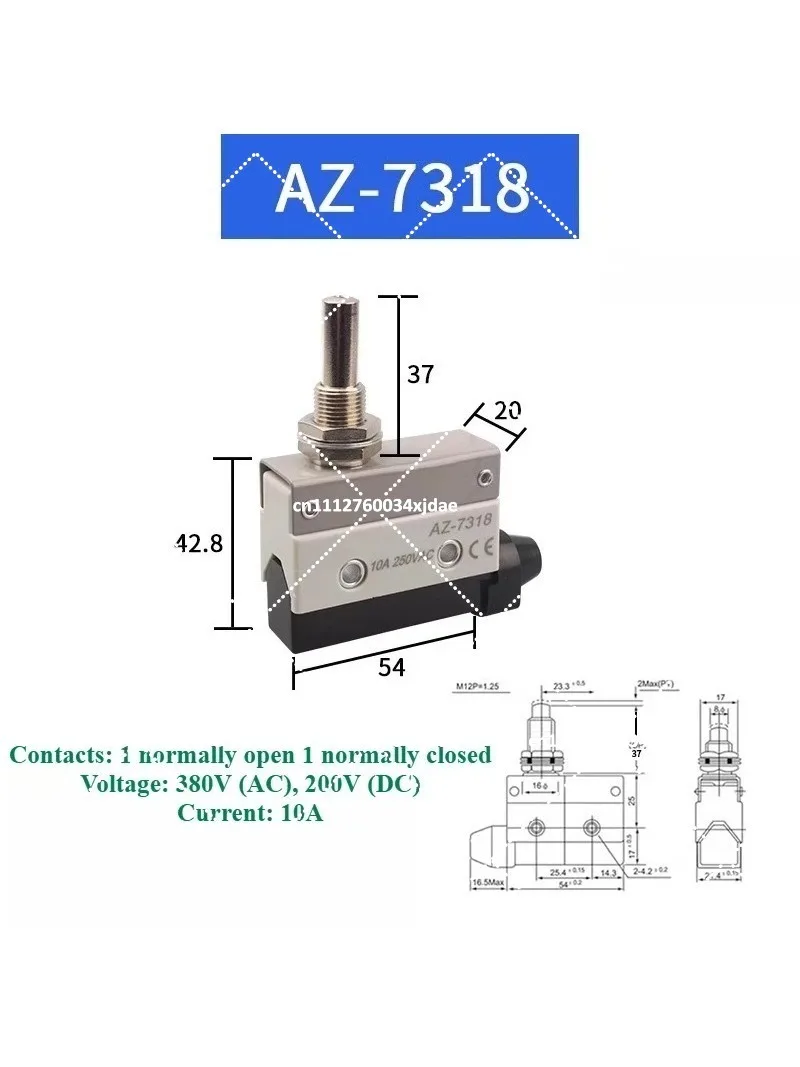 2pcs Small Stroke Limit Switch CZ AZ7311/7141/7110/7312, Plunger Roller Swing Micro Switch, Silver Dot Contacts