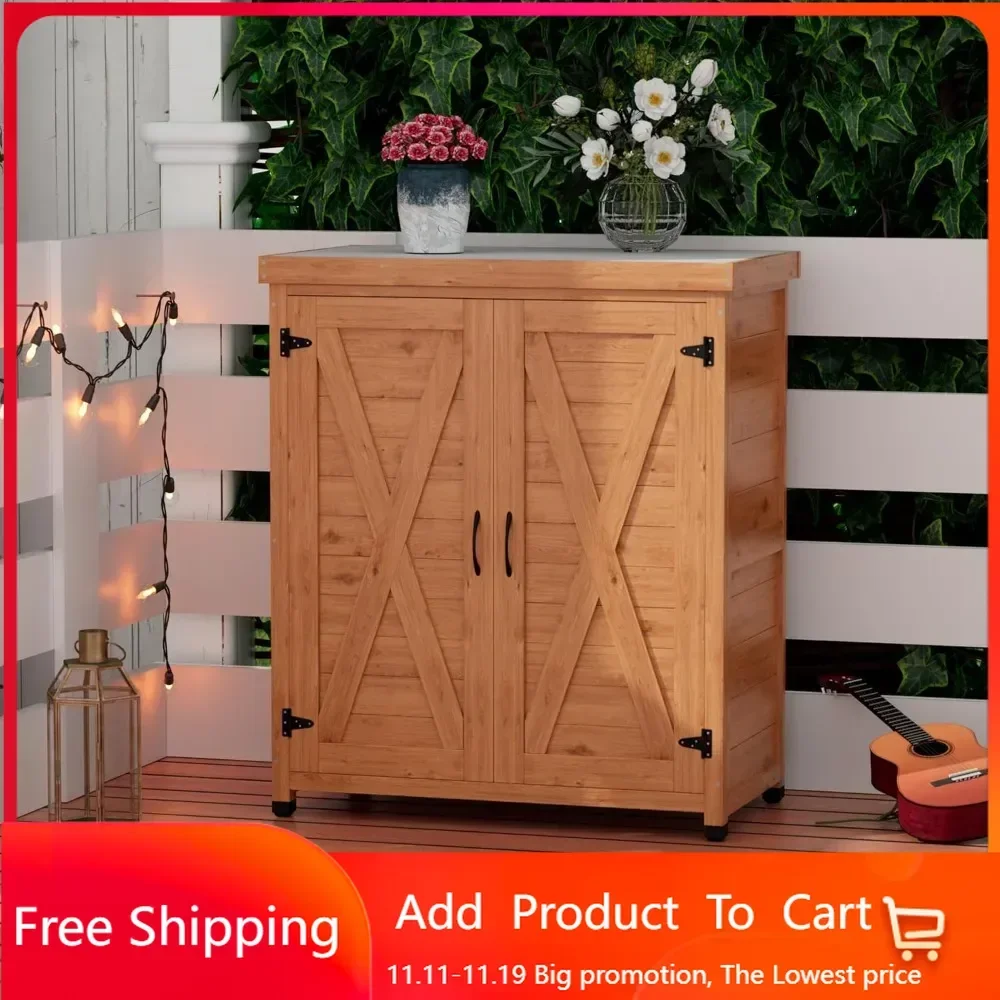 

Potting Bench with Storage Cabinet and Metal Table Top for Outdoor Patio,Outdoor Work Station Table