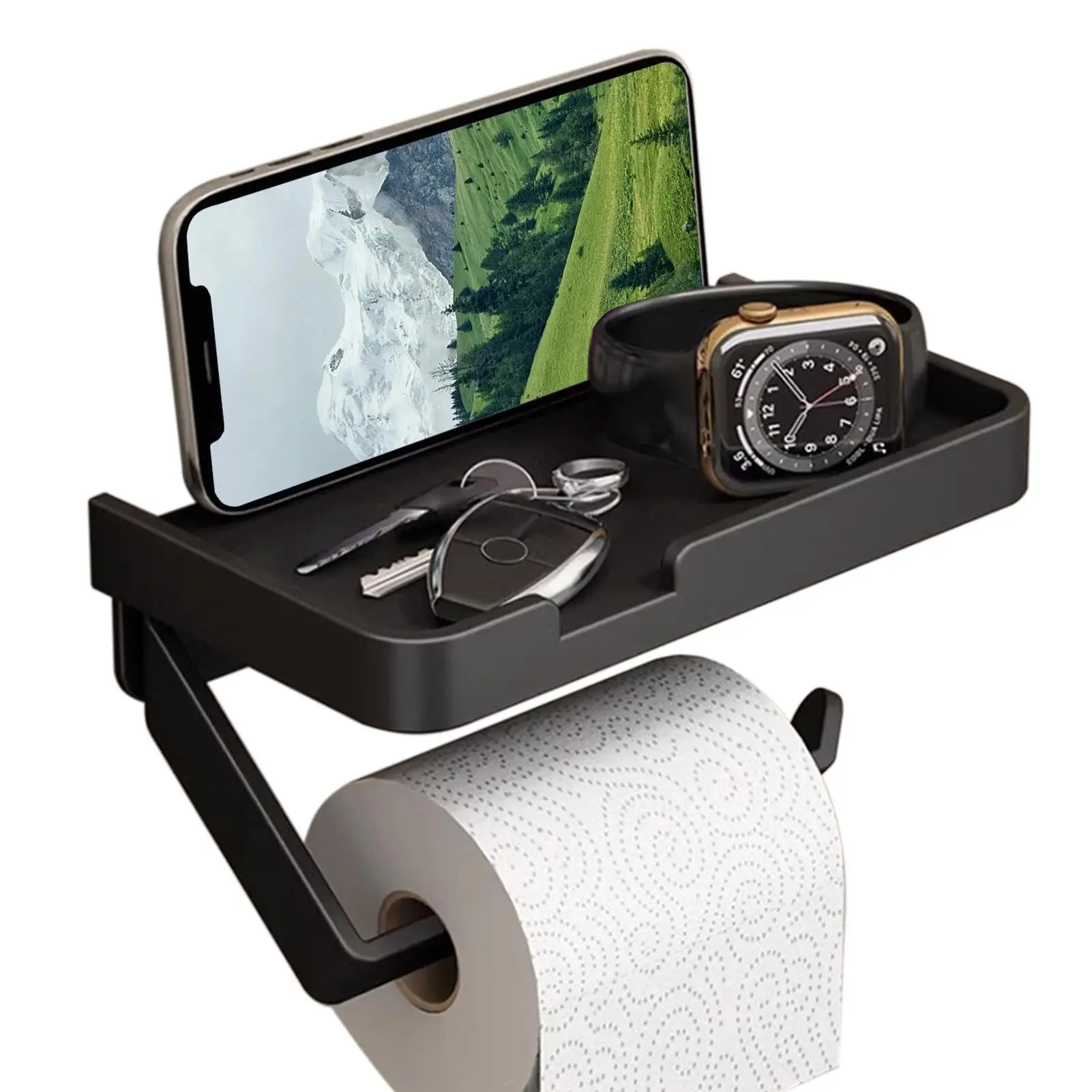 Wandmontierter Toilettenpapierhalter ohne Bohren mit Handyhalterung, Rutschfest und Sturzsicher, Hohe Tragfähigkeit