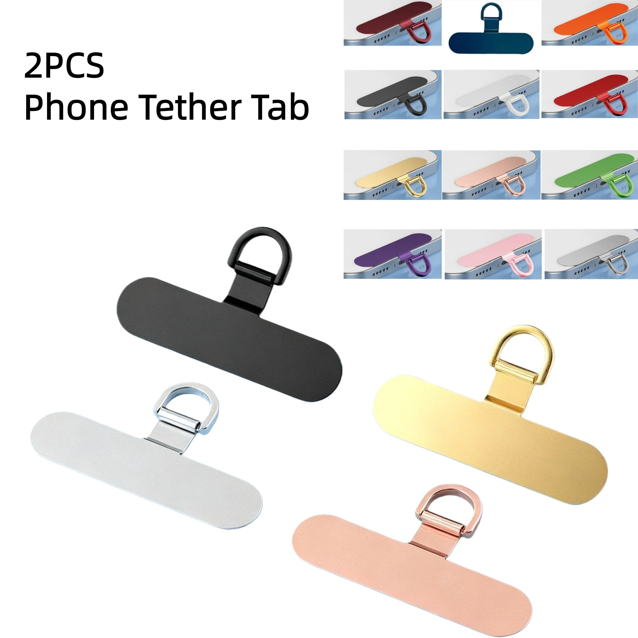 

2PCS Metal Phone Tether Tab, Stainless Steel Phone Patch, Universal Cellphone Lanyard Pad