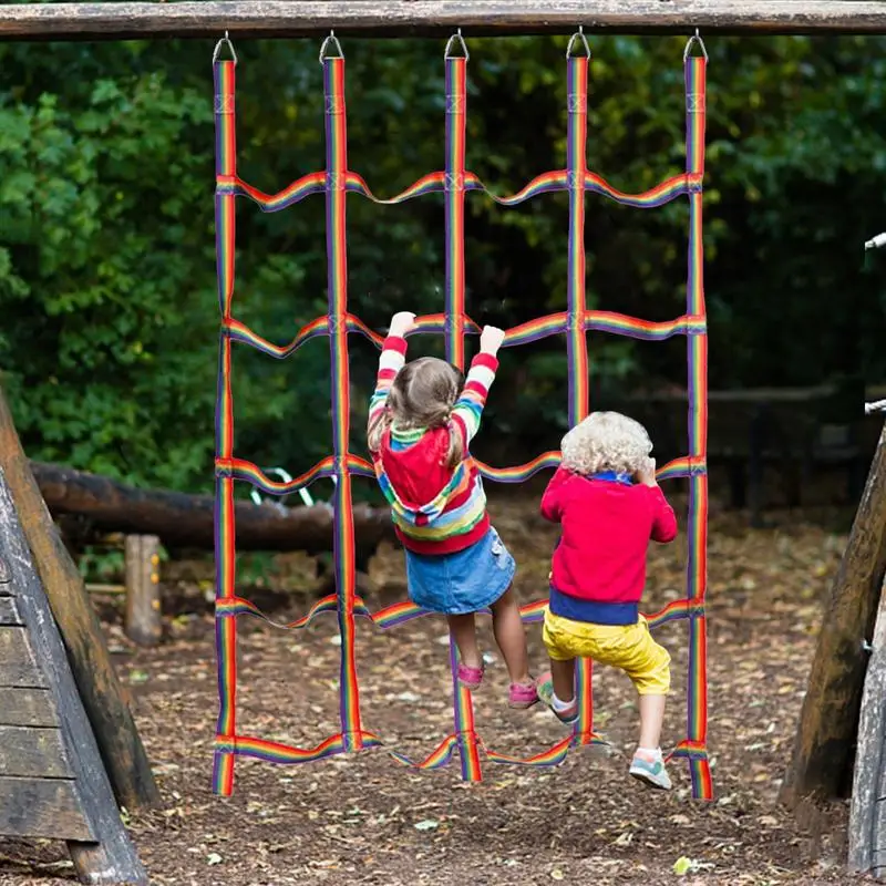 Outdoor Children Climbing Net Rainbow Ribbon Net Physical Training Climbing Net Child Playground Swing Hanging Step Ladder