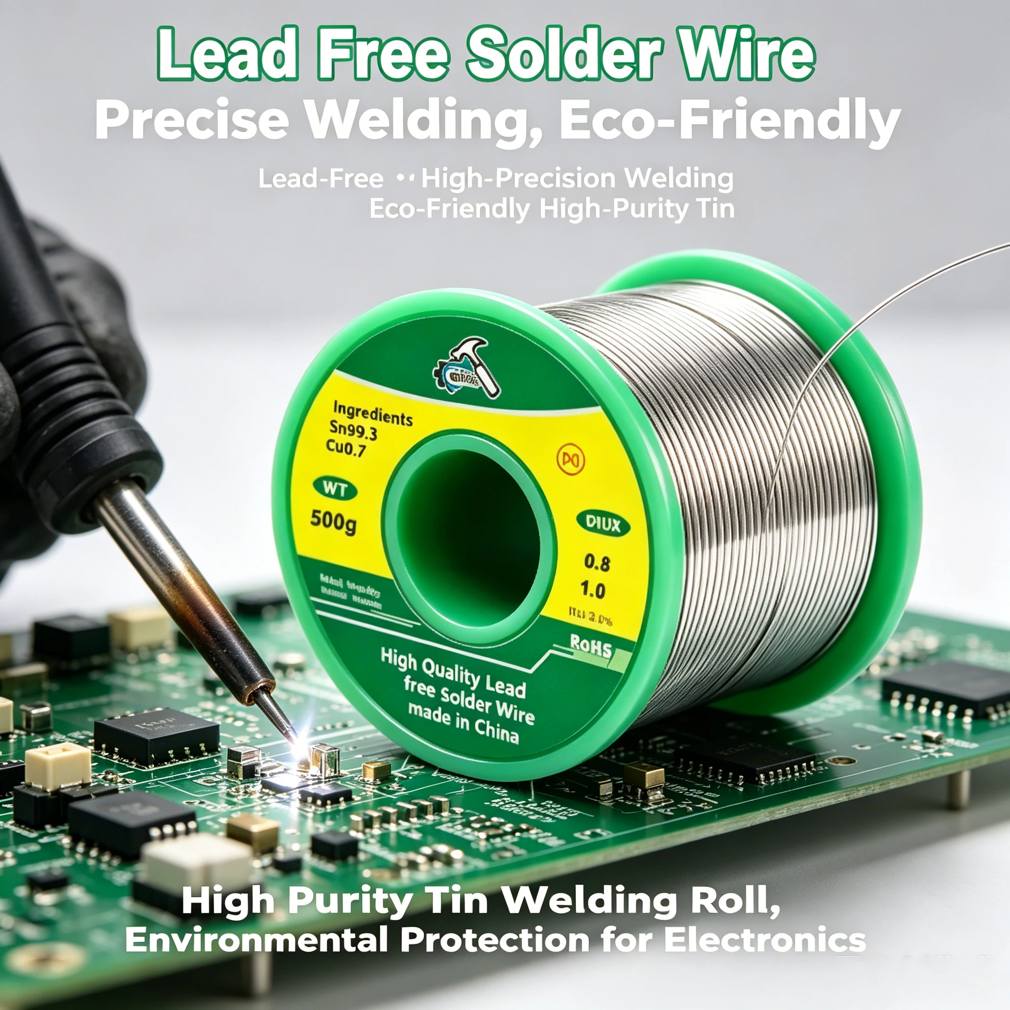 

1mm Lead-Free Solder Wire , High Purity Tin with Flux, Eco-Friendly for Electronics Soldering 200g/500g